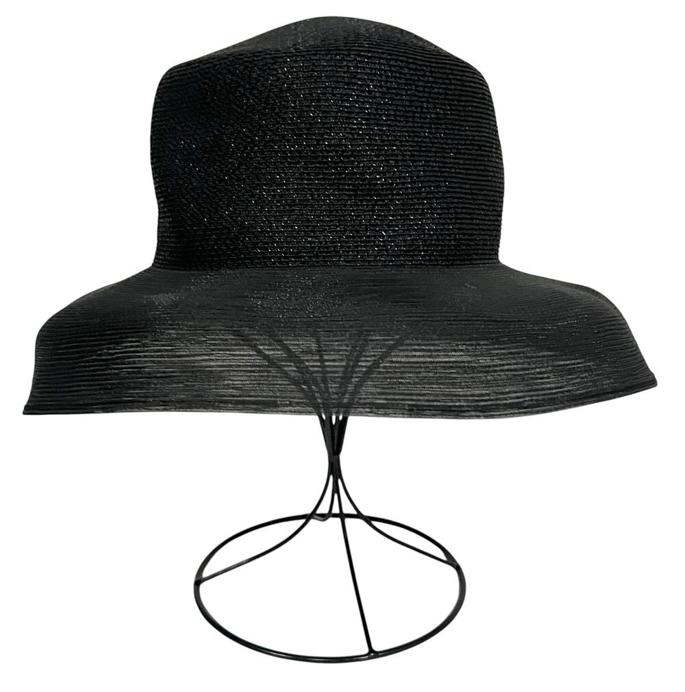 Vintage Patricia Underwood New York Hat Straw Kettle Wide Brim Black Designer